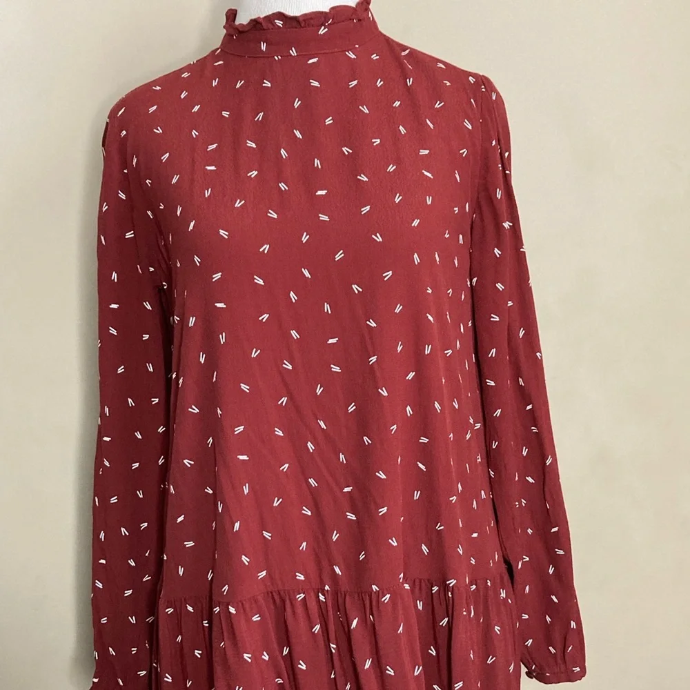 Loft Burgundy High Neck Swing Mini Dress - Picture 1 of 4
